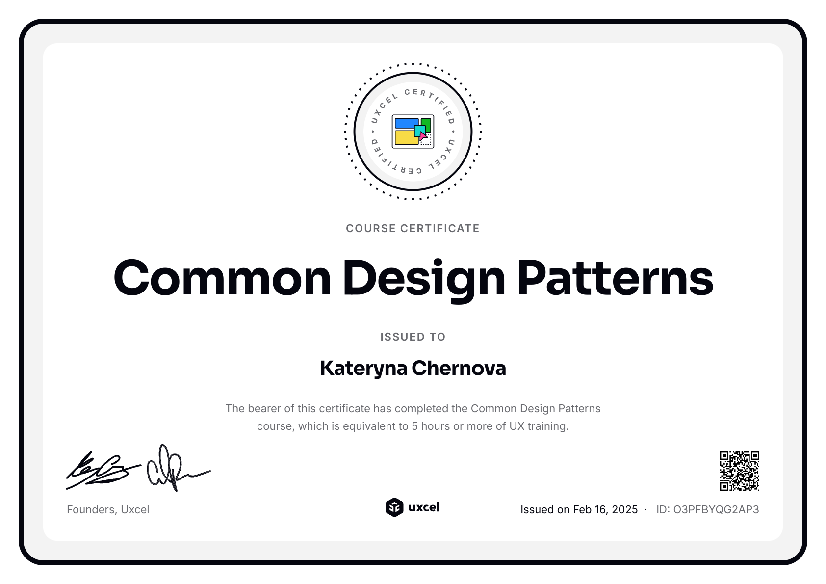 Kateryna Chernova's certificate